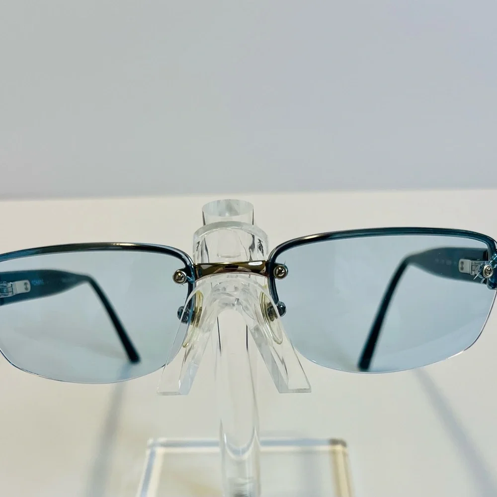 CHANEL 9221 Rimless Eyeglasses Frame Blue Lens Black Gold CC Unisex Made Italy - Picture 11 of 16